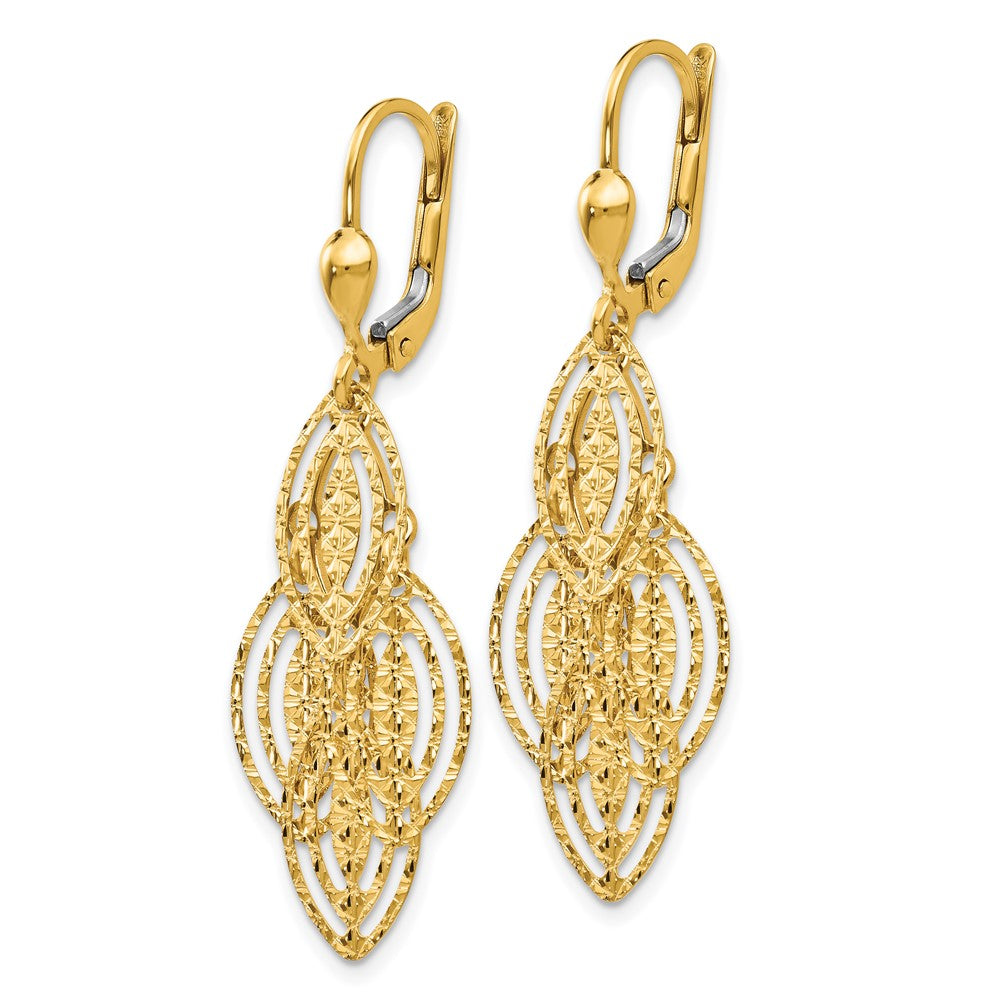 14k Yellow Gold 13 mm Gold Textured and Polished Dangle Leverback Earrings (2.78 grams)