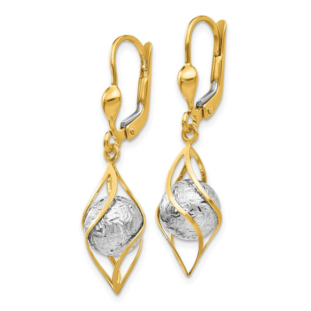 14k Two-tone 9 mm Two-tone Polished Diamond-cut Dangle Leverback Earrings (2.51 grams)