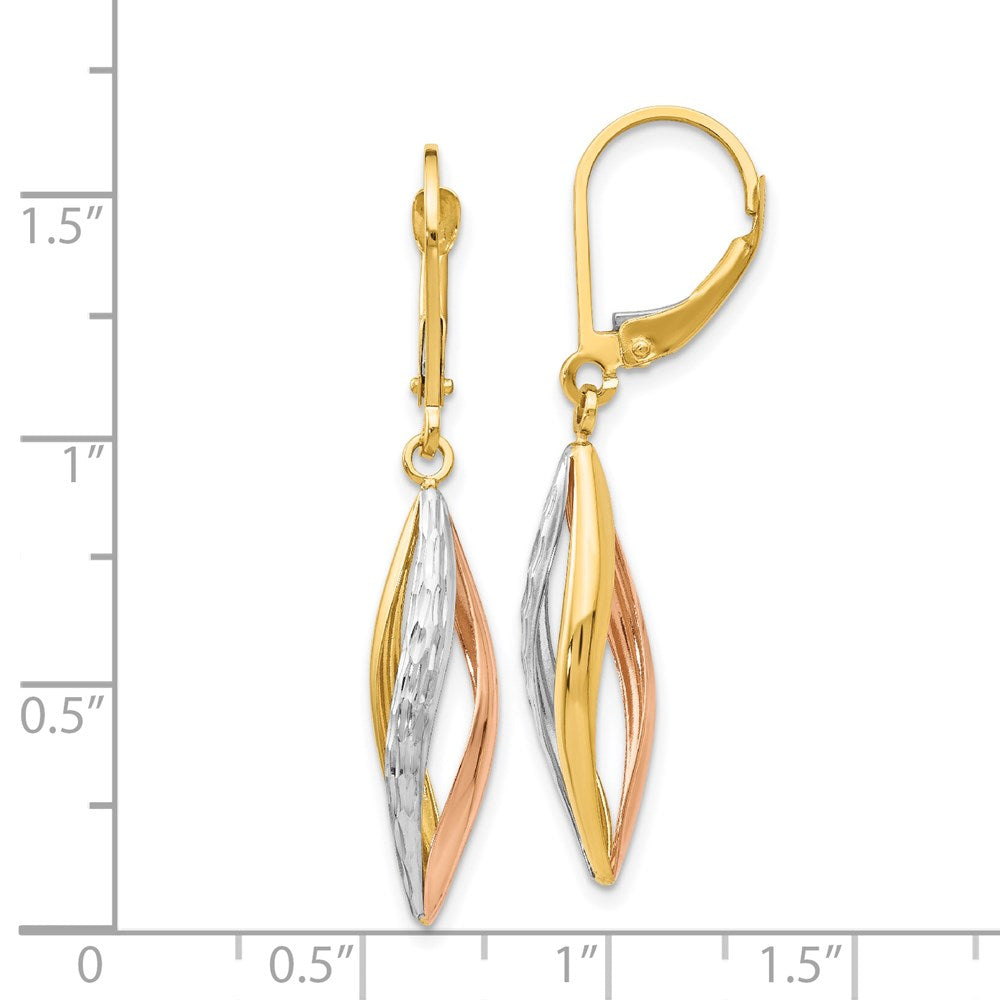 14k Two-tone 7 mm  Diamond-cut Leverback Earrings (1.89 grams)