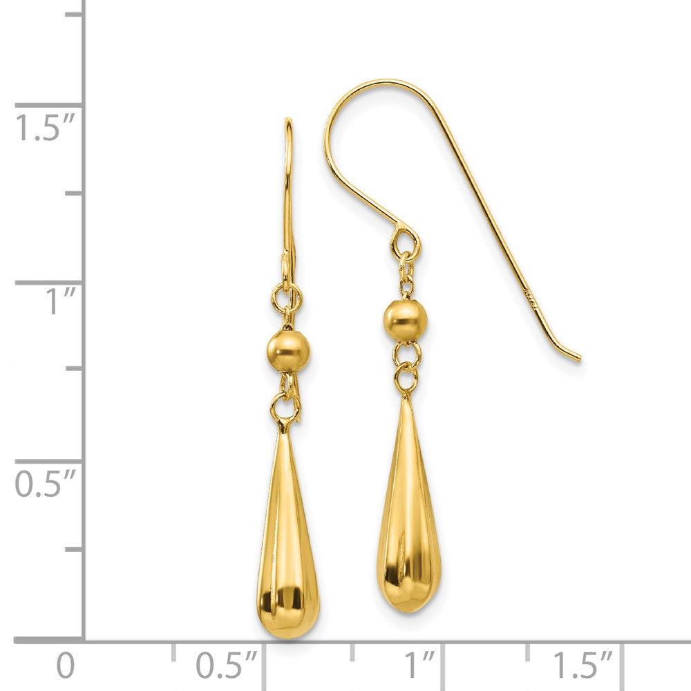 14k Yellow Gold 5 mm Grooved Puffed Teardrop Shepherd Hook Earrings (1.14 grams)