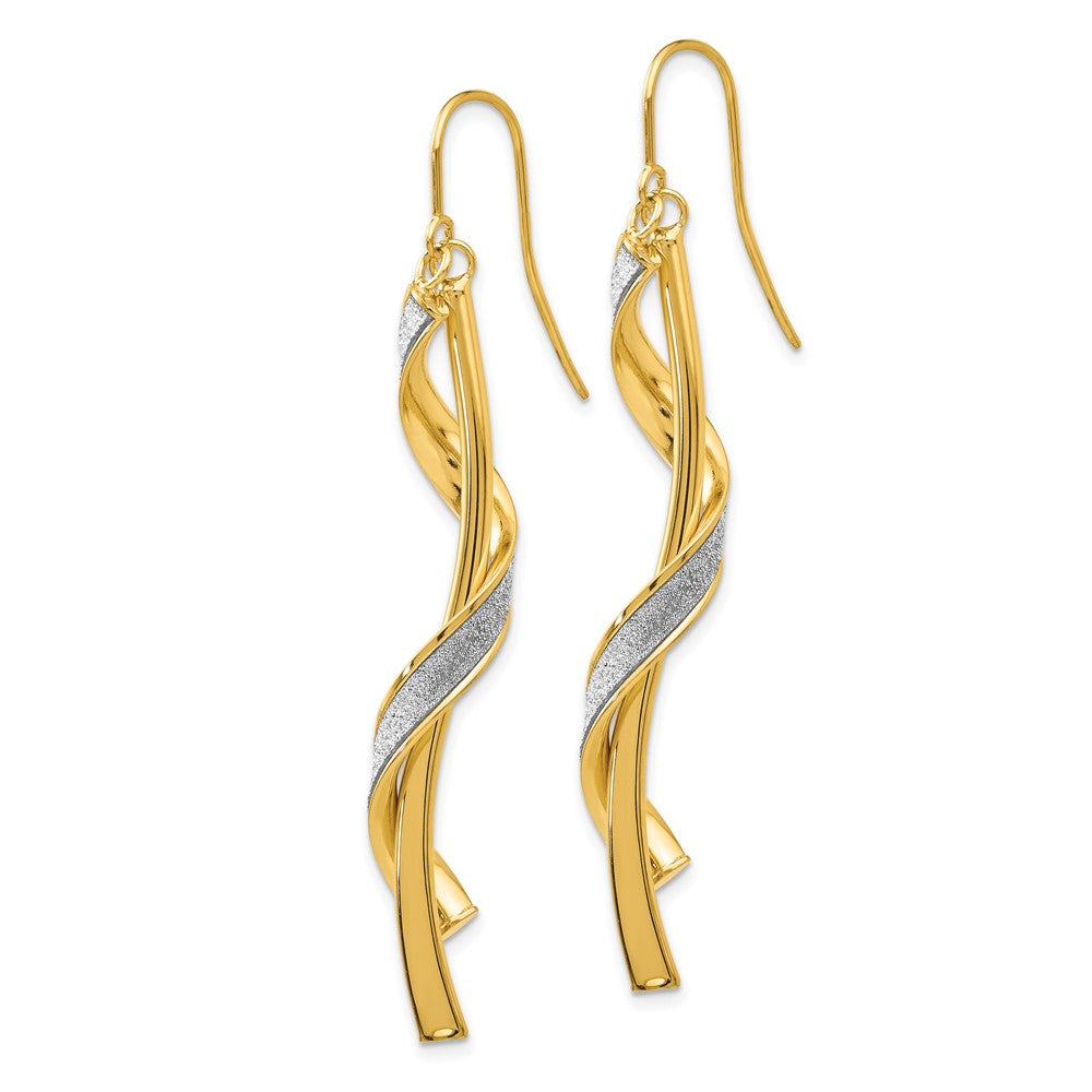 14k Yellow Gold 4 mm Polished Glitter Infused Spiral Dangle Earrings (2.98 grams)