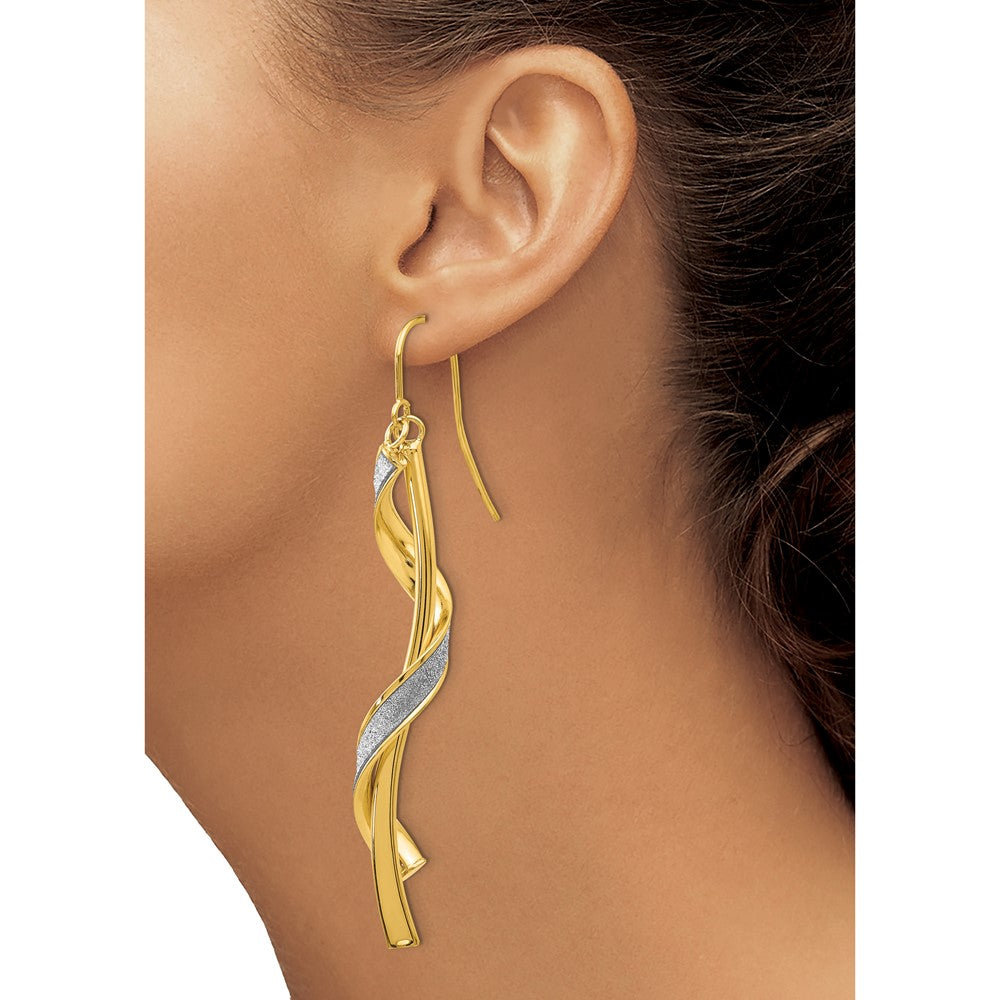 14k Yellow Gold 4 mm Polished Glitter Infused Spiral Dangle Earrings (2.98 grams)