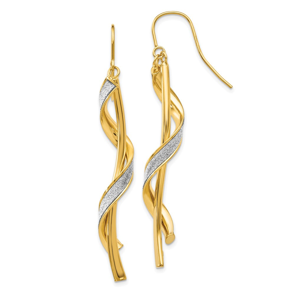 14k Yellow Gold 4 mm Polished Glitter Infused Spiral Dangle Earrings (2.98 grams)