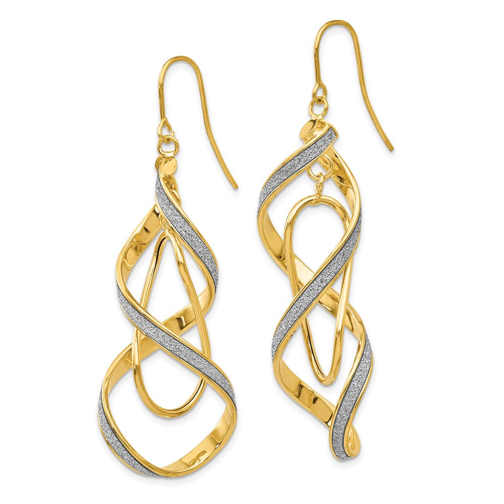 14k Yellow Gold 15 mm Polished Glitter Infused Spiral Dangle Earrings (3.5 grams)