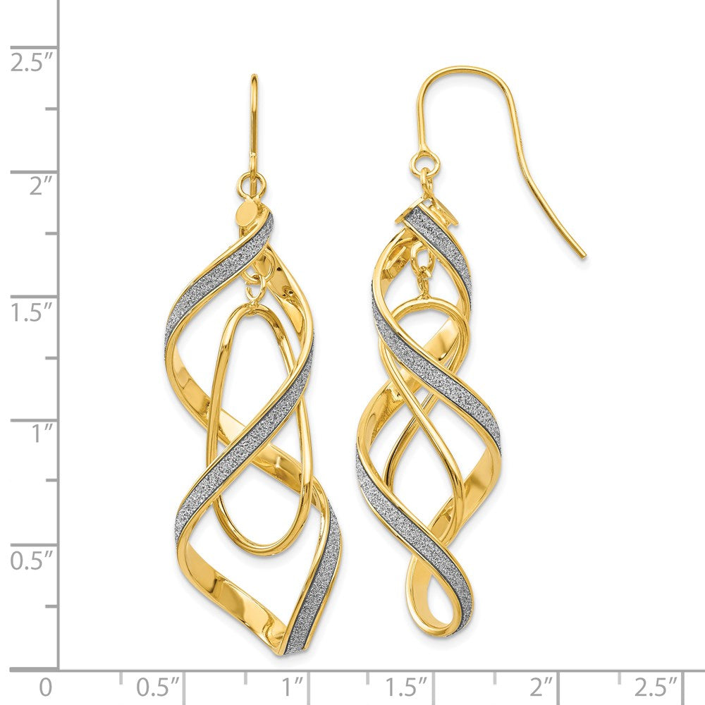 14k Yellow Gold 15 mm Polished Glitter Infused Spiral Dangle Earrings (3.5 grams)