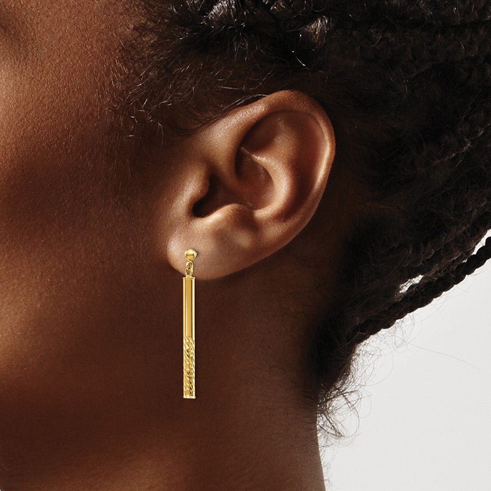 14k Yellow Gold 3 mm Polished and Diamond-cut Bar Dangle Post Earrings (1.46 grams)