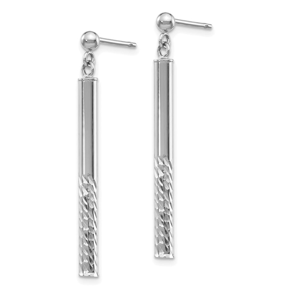 14k White Gold 3 mm Polished and Diamond-cut Bar Dangle Post Earrings (1.46 grams)