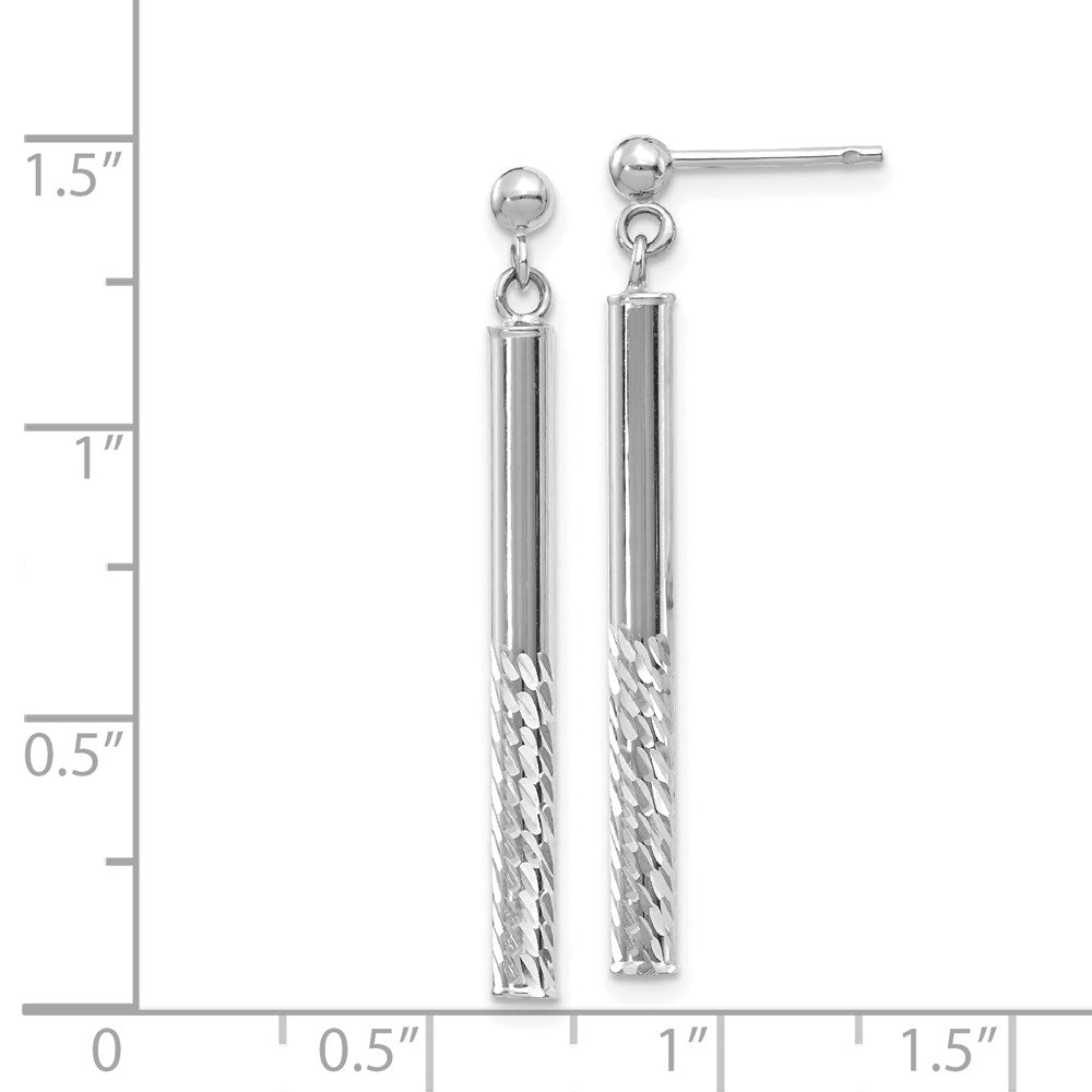 14k White Gold 3 mm Polished and Diamond-cut Bar Dangle Post Earrings (1.46 grams)
