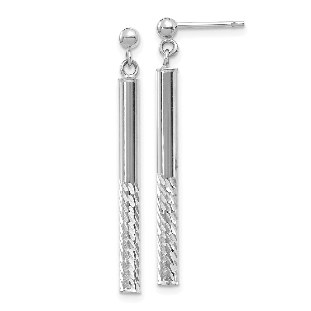 14k White Gold 3 mm Polished and Diamond-cut Bar Dangle Post Earrings (1.46 grams)