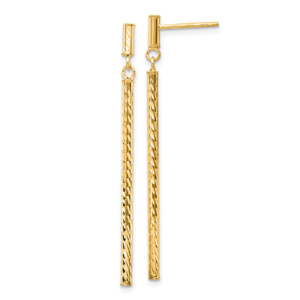 14k Yellow Gold 2 mm Polished and Diamond-cut Bar Dangle Post Earrings (1.09 grams)