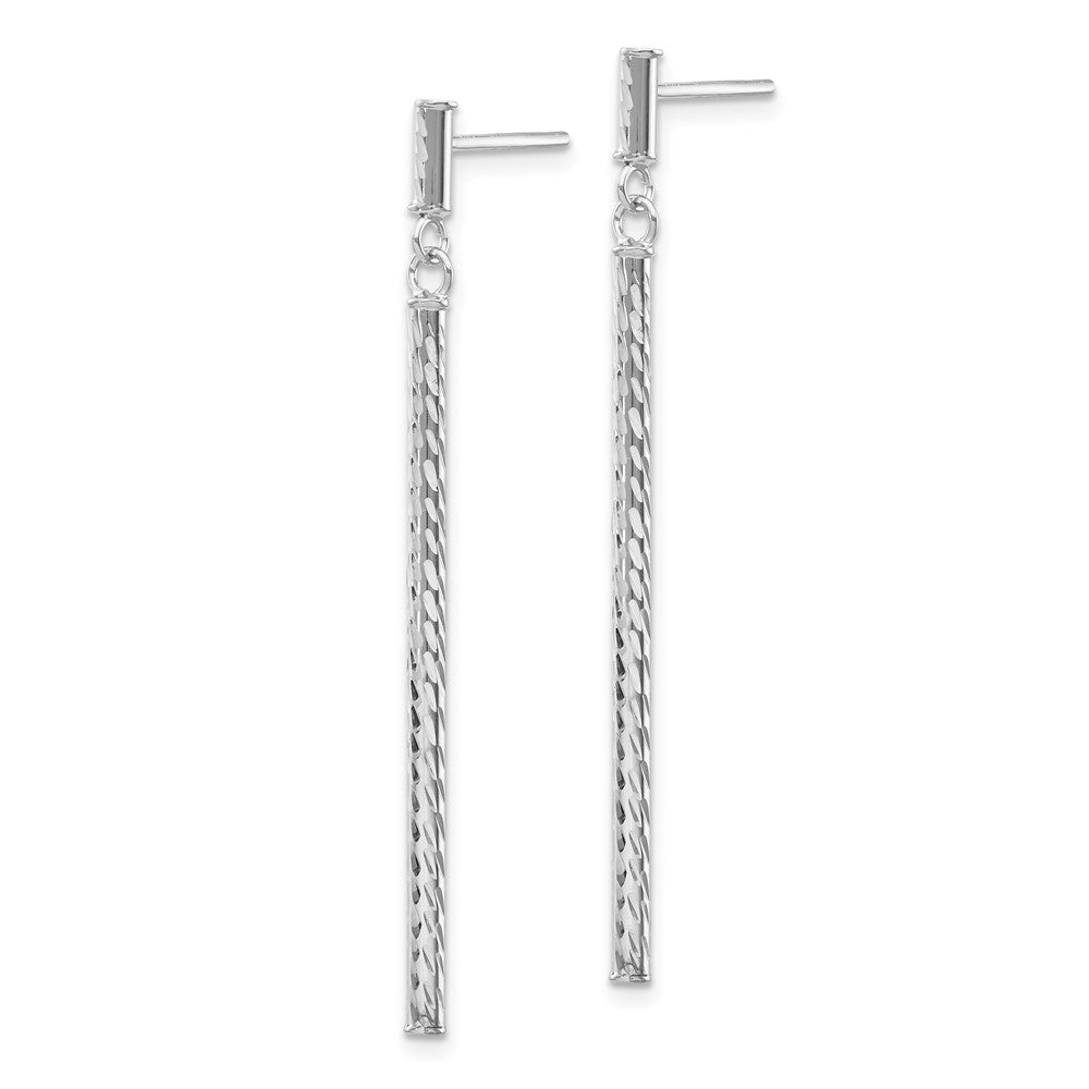 14k White Gold 2 mm Polished and Diamond-cut Bar Dangle Post Earrings (1.13 grams)