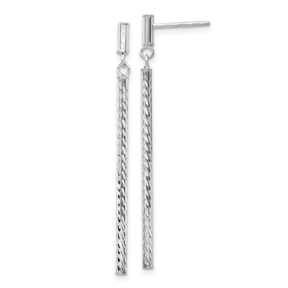 14k White Gold 2 mm Polished and Diamond-cut Bar Dangle Post Earrings (1.13 grams)