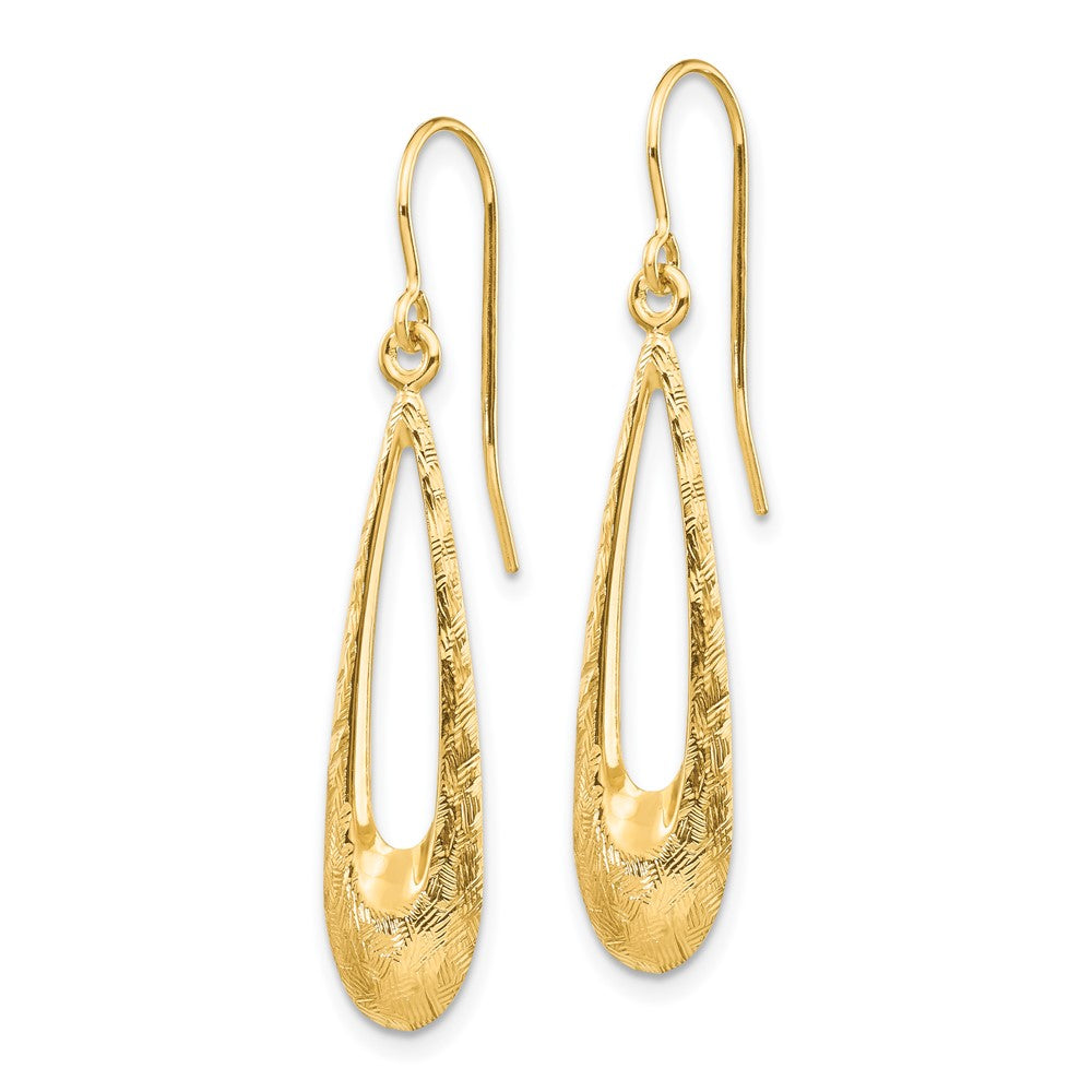 14k Yellow Gold 7 mm Gold Polished and Textured Teardrop Dangle Earrings (1.17 grams)