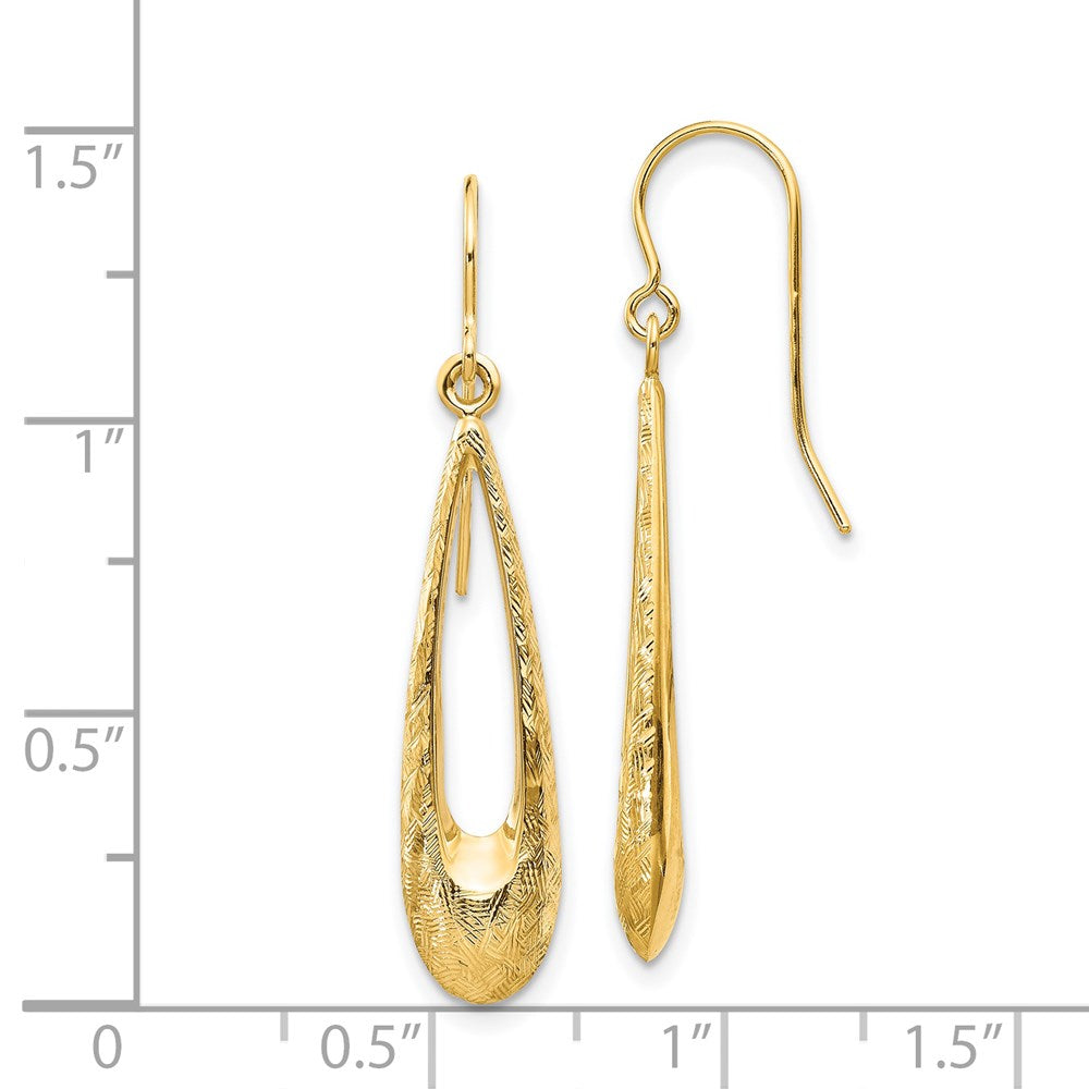 14k Yellow Gold 7 mm Gold Polished and Textured Teardrop Dangle Earrings (1.17 grams)