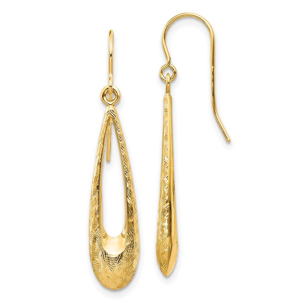 14k Yellow Gold 7 mm Gold Polished and Textured Teardrop Dangle Earrings (1.17 grams)