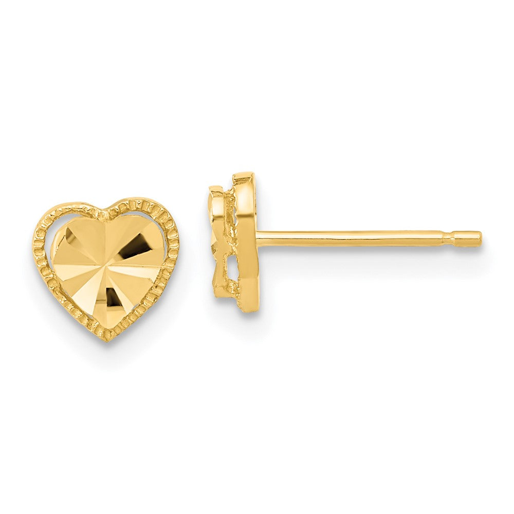 14k Yellow Gold 6.75 mm Polished Diamond-cut Heart Post Earrings (0.98 grams)