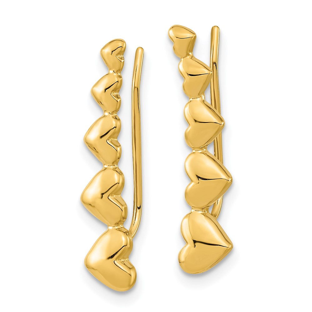 14k Yellow Gold 5 mm Gold Heart Polished Ear Climber Earrings (1.53 grams)