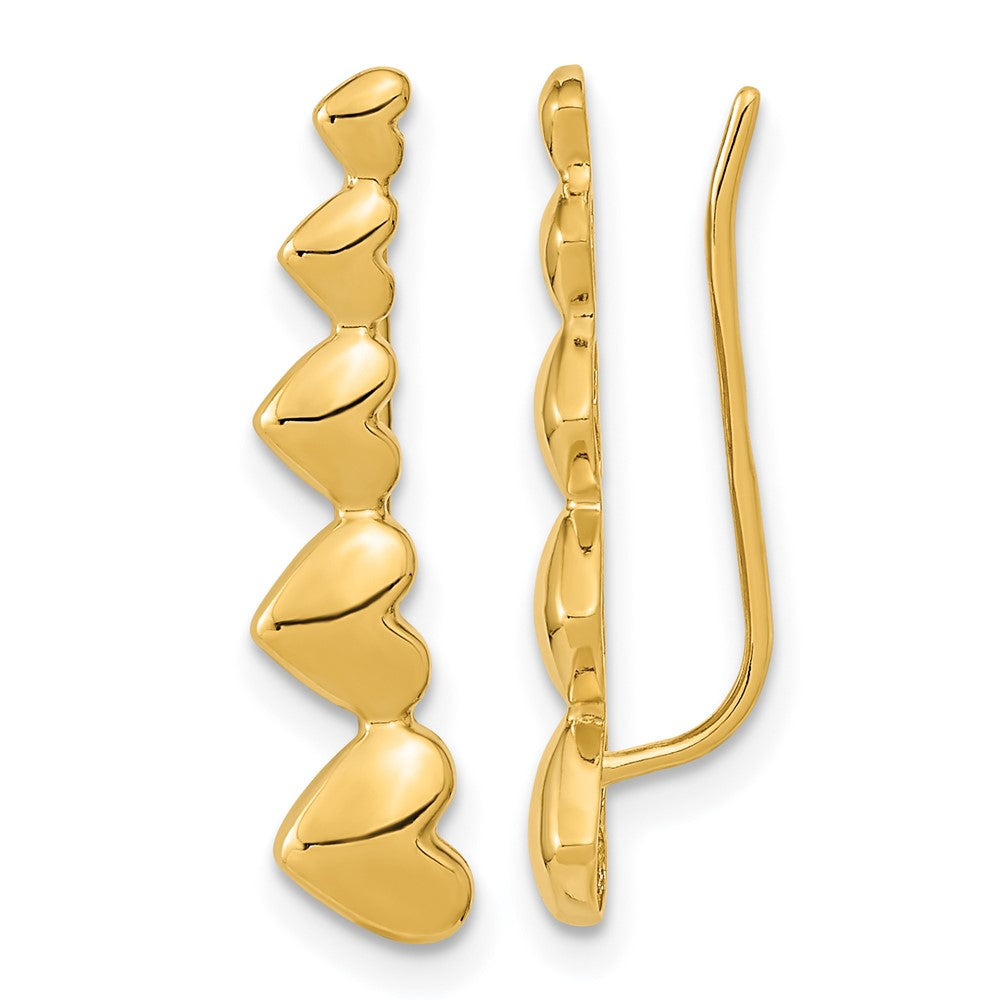 14k Yellow Gold 5 mm Gold Heart Polished Ear Climber Earrings (1.53 grams)