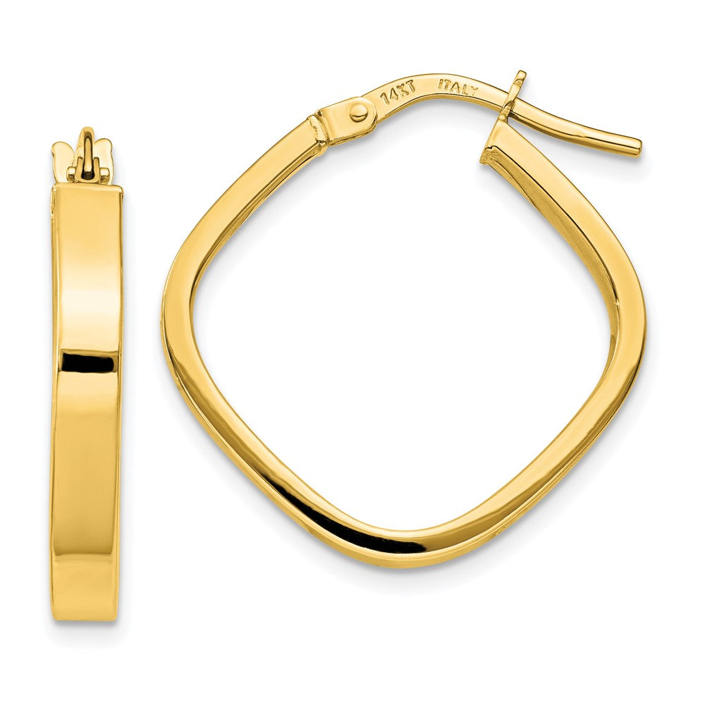 14k Yellow Gold 27.35 mm Flat Edge Square Hoop Earrings (1.55 grams)