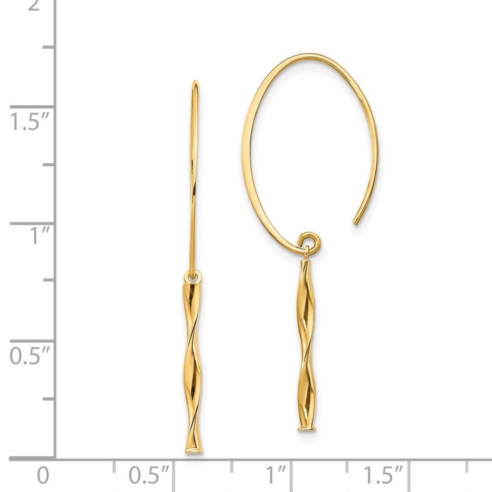 14k Yellow Gold 2 mm Twist Bar Dangle Earrings (1 grams)