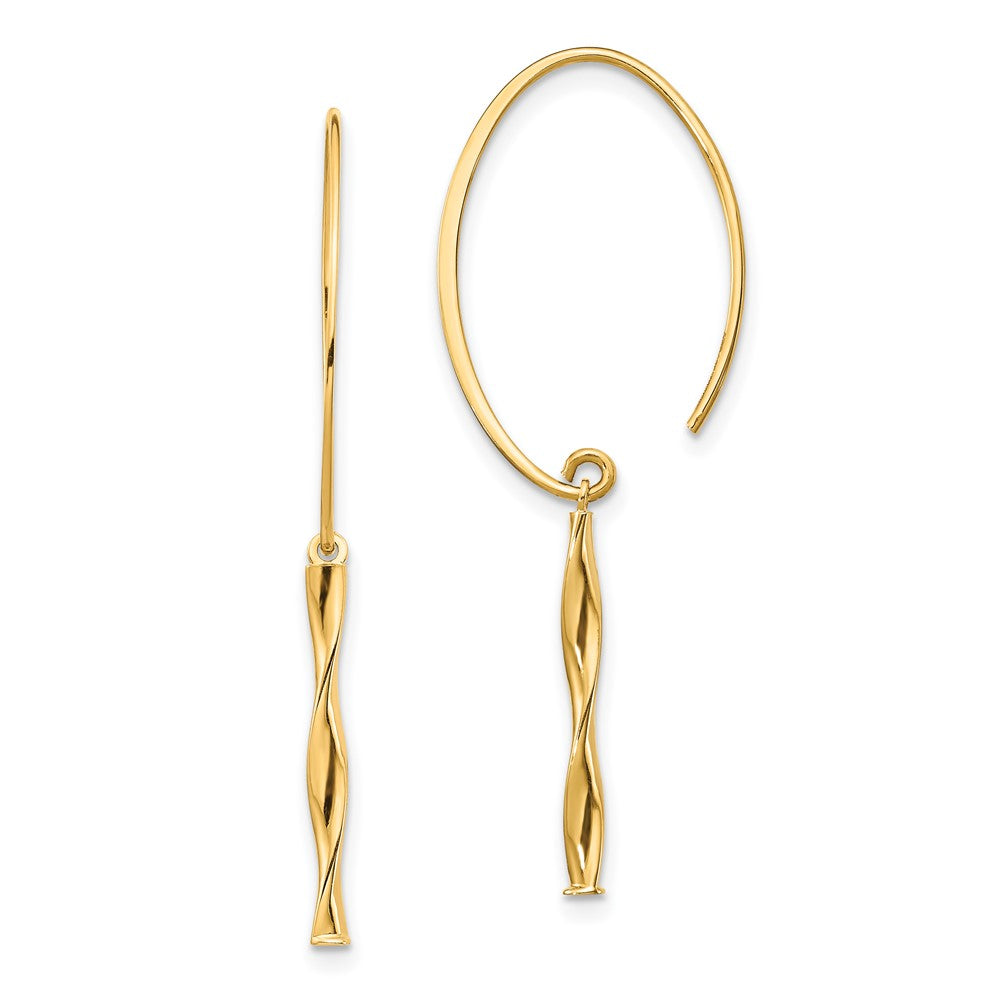 14k Yellow Gold 2 mm Twist Bar Dangle Earrings (1 grams)