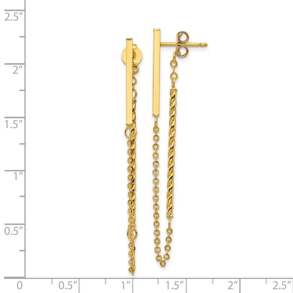 14k Yellow Gold 1.5 mm Polished and Twisted Bar w/Chain Post Earrings (1.88 grams)