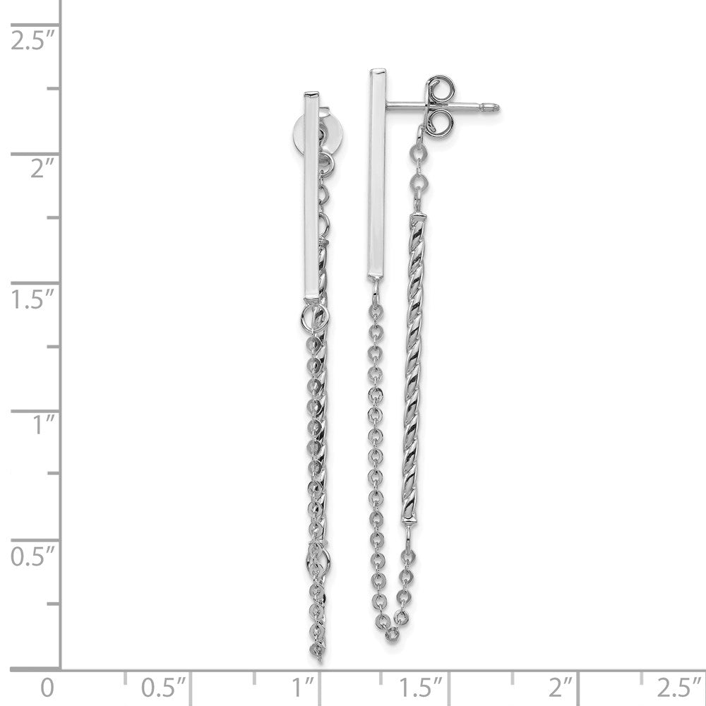 14k White Gold 1.5 mm Polished and Twisted Bar w/Chain Post Earrings (1.84 grams)
