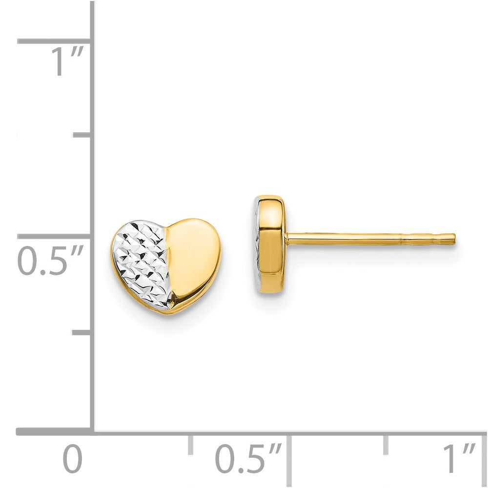 14k Yellow & Rhodium 7.4 mm  Diamond-Cut Heart Post Earrings (0.84 grams)