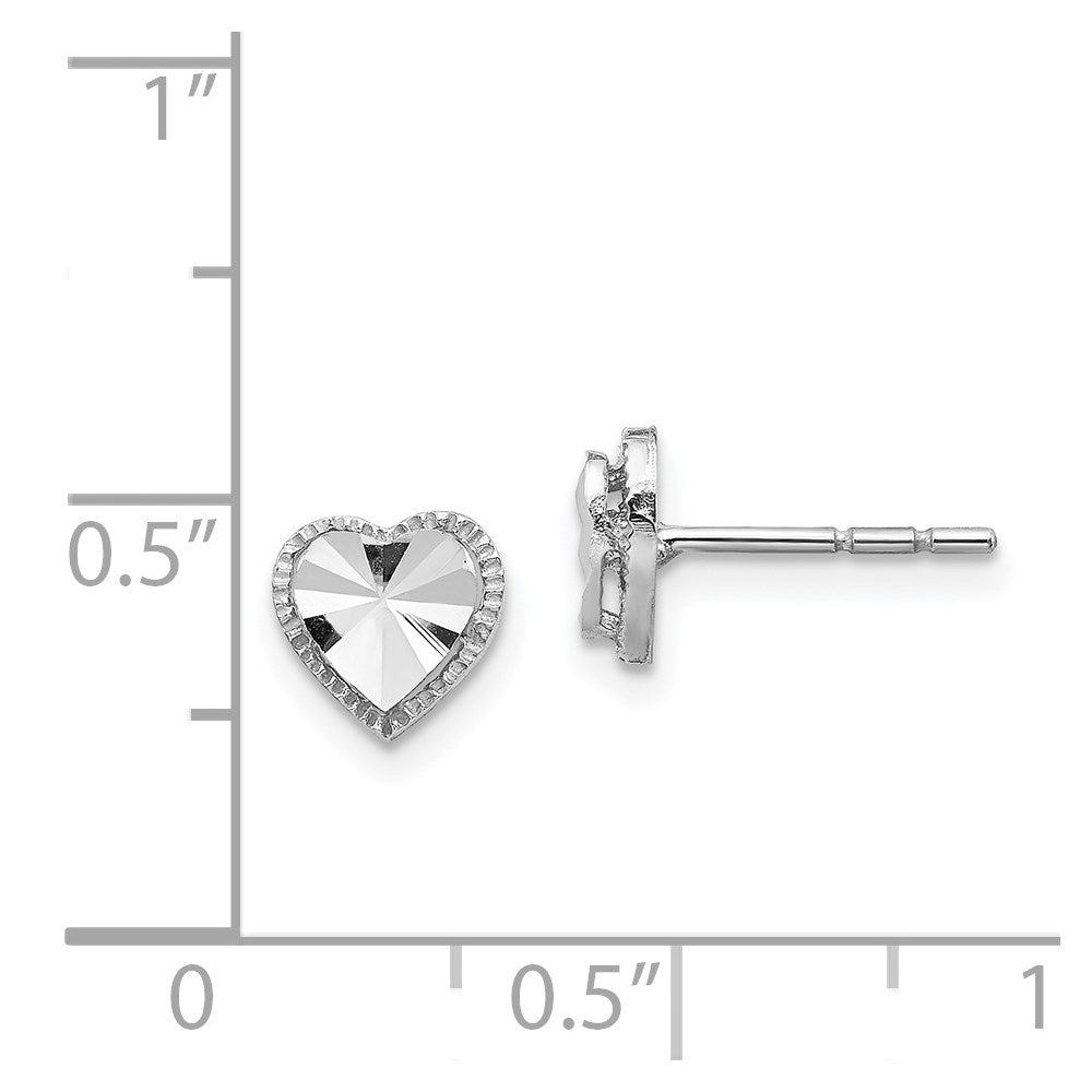 14k White Gold 7 mm  Diamond-Cut Heart Post Earrings (0.92 grams)