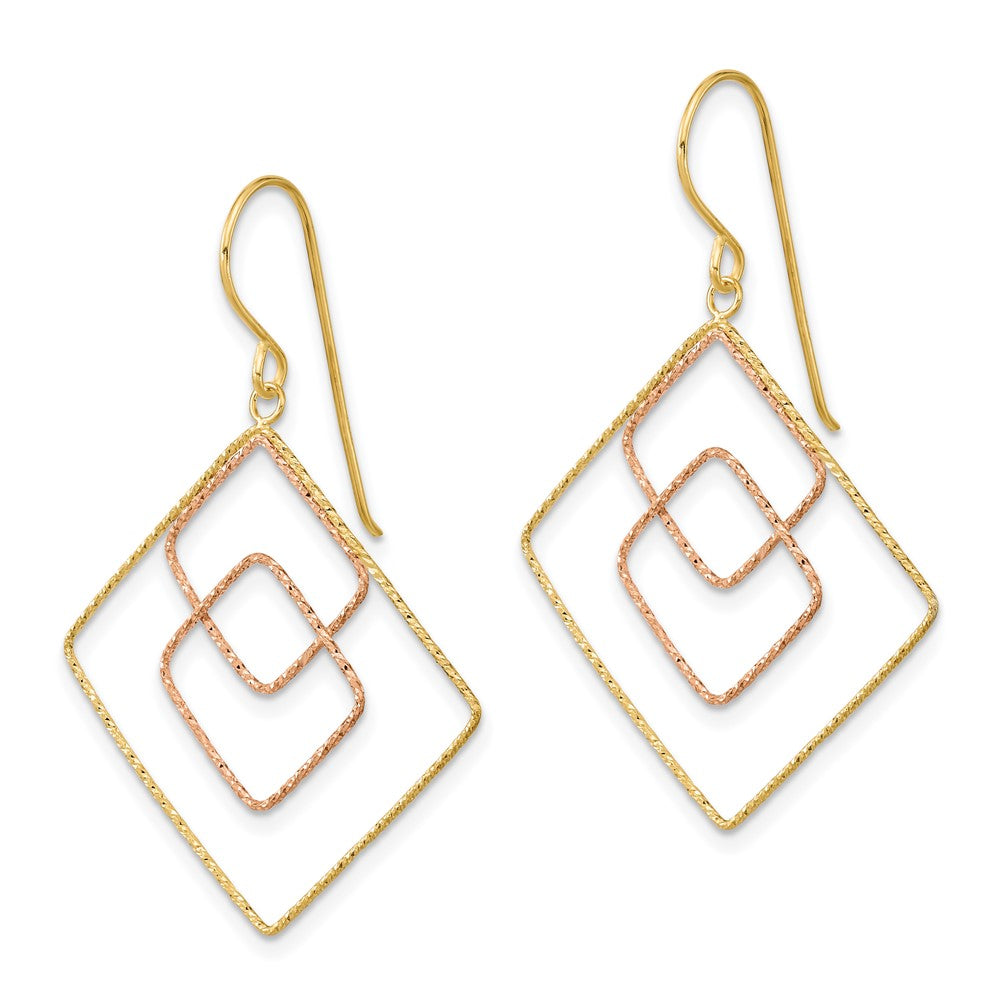 14k Two-tone 29 mm Diamond-cut Graduated Square Shepherd Hook Earrings (1.07 grams)