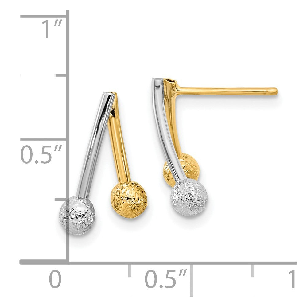 14k Two-tone 9 mm Polished and Textured Post Earrings (1.31 grams)