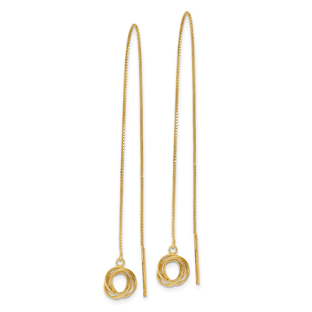 14k Yellow Gold 7 mm Polished Diamond Cut Box Chain Love Knot Threader Earrings (1.09 grams)