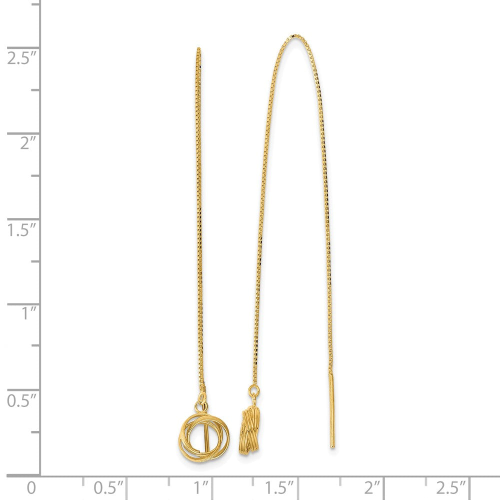 14k Yellow Gold 7 mm Polished Diamond Cut Box Chain Love Knot Threader Earrings (1.09 grams)