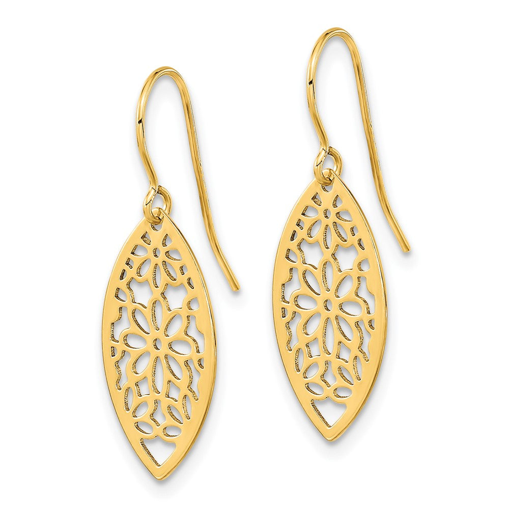 14k Yellow Gold 10 mm Polished Flower Dangle Earrings (1 grams)