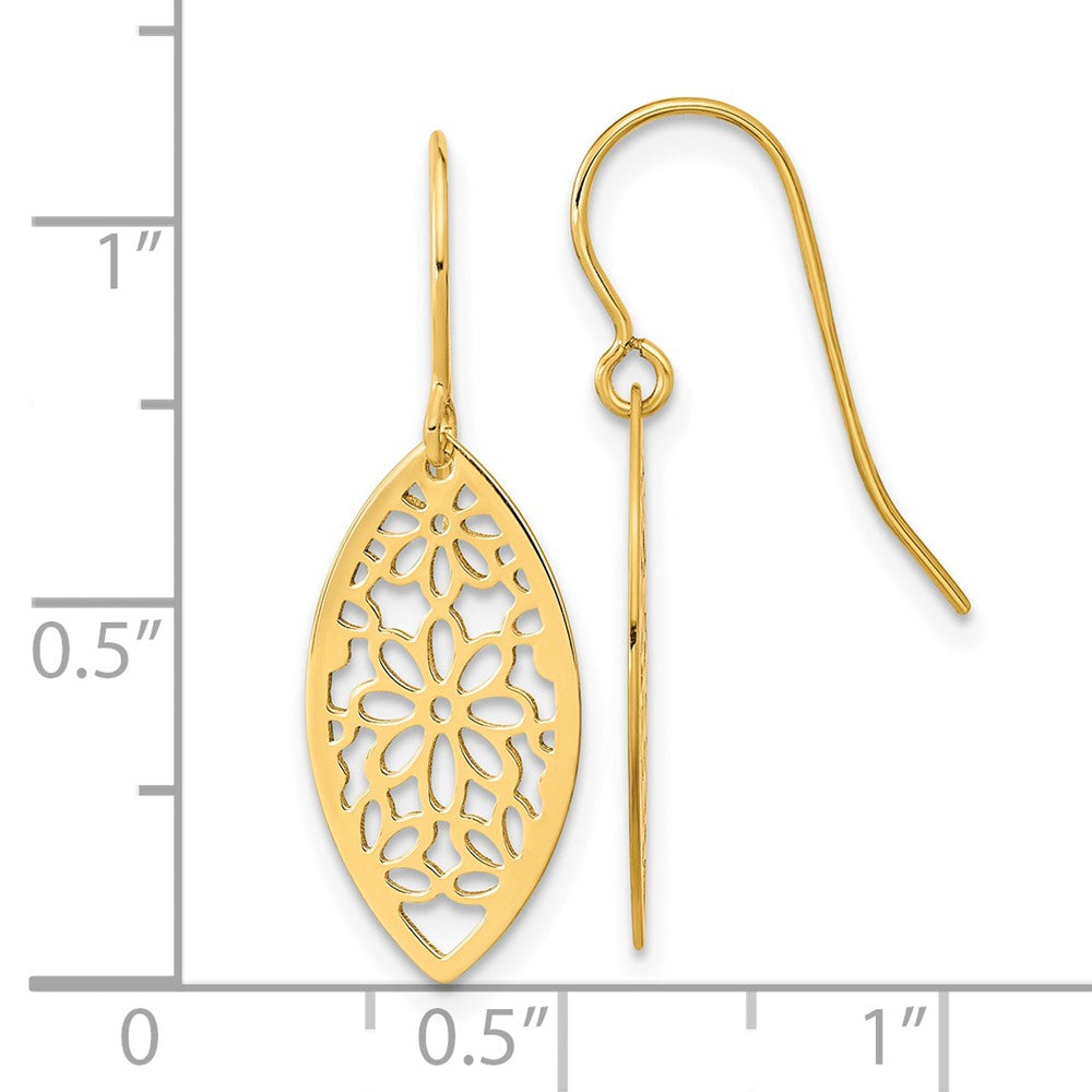 14k Yellow Gold 10 mm Polished Flower Dangle Earrings (1 grams)