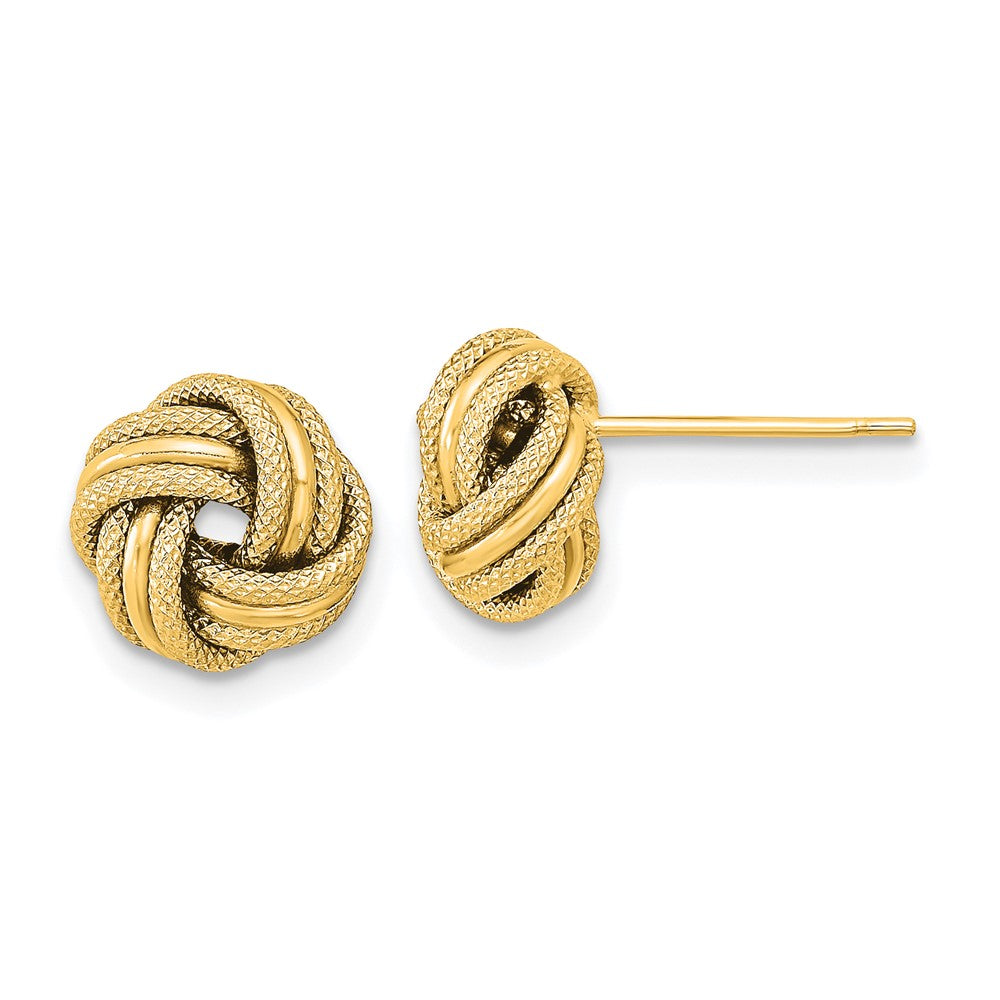 14k Yellow Gold 9 mm Polished Textured Triple Love Knot Earrings (0.83 grams)