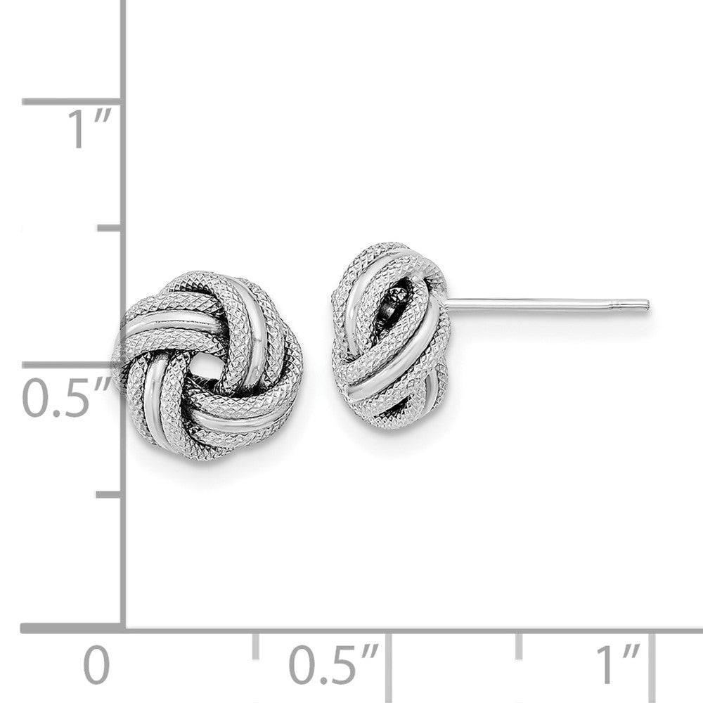 14k White Gold 9 mm Polished Textured Triple Love Knot Post Earrings (0.88 grams)