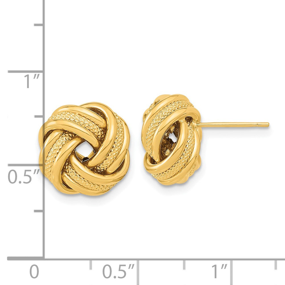 14k Yellow Gold 12.5 mm Polished Textured Triple Love Knot Post Earrings (1.72 grams)