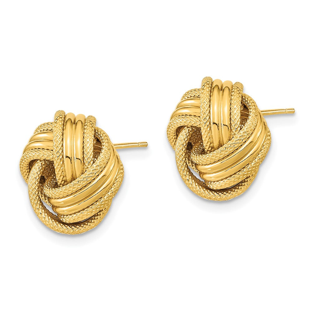 14k Yellow Gold 14.5 mm Polished Textured Love Knot Post Earrings (1.89 grams)