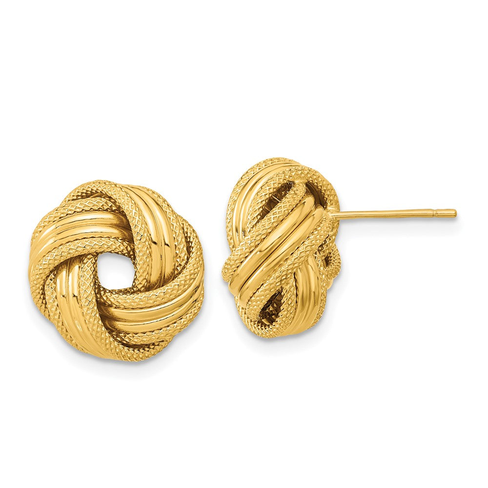 14k Yellow Gold 14.5 mm Polished Textured Love Knot Post Earrings (1.89 grams)