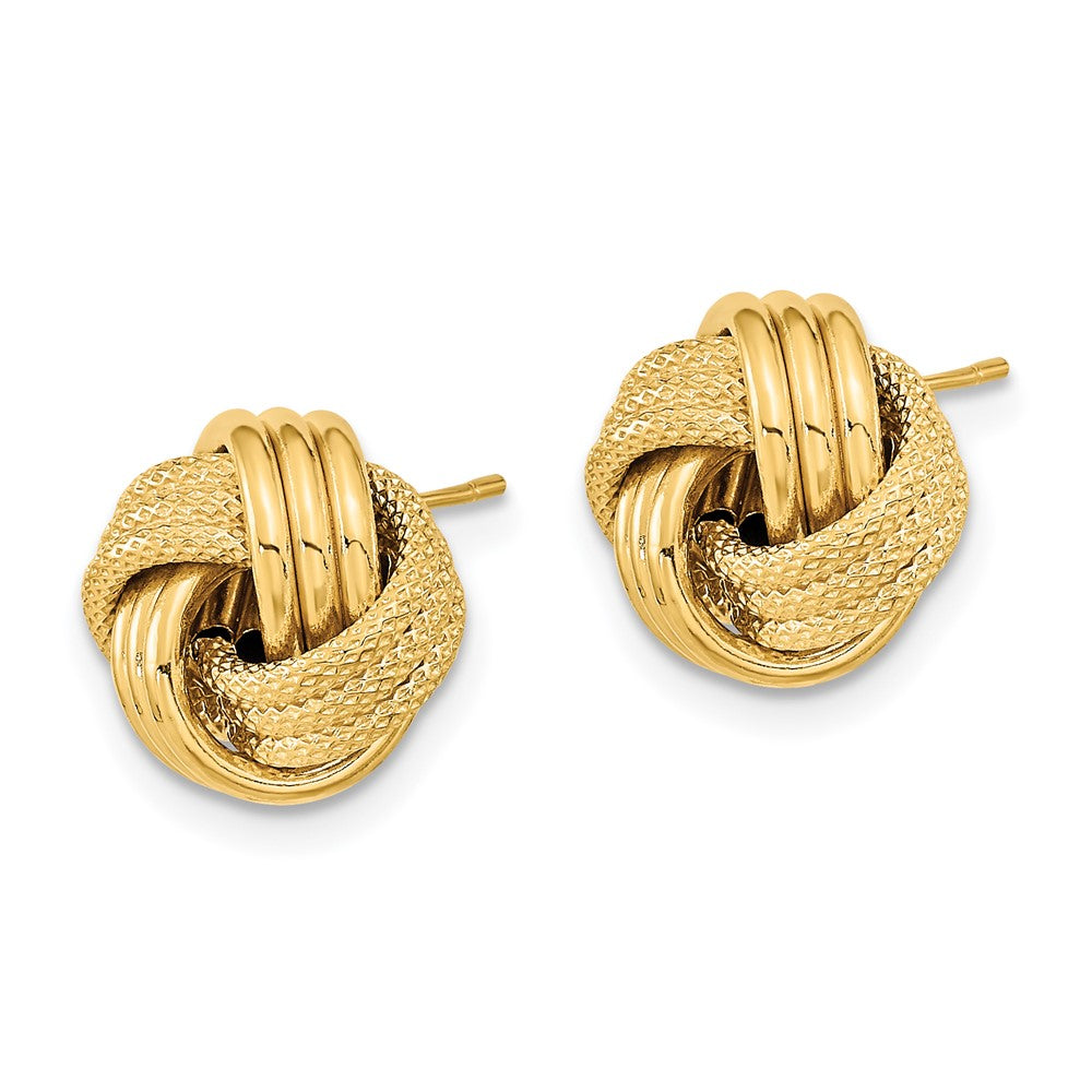 14k Yellow Gold 11.5 mm Polished Textured Triple Love Knot Post Earrings (1.18 grams)