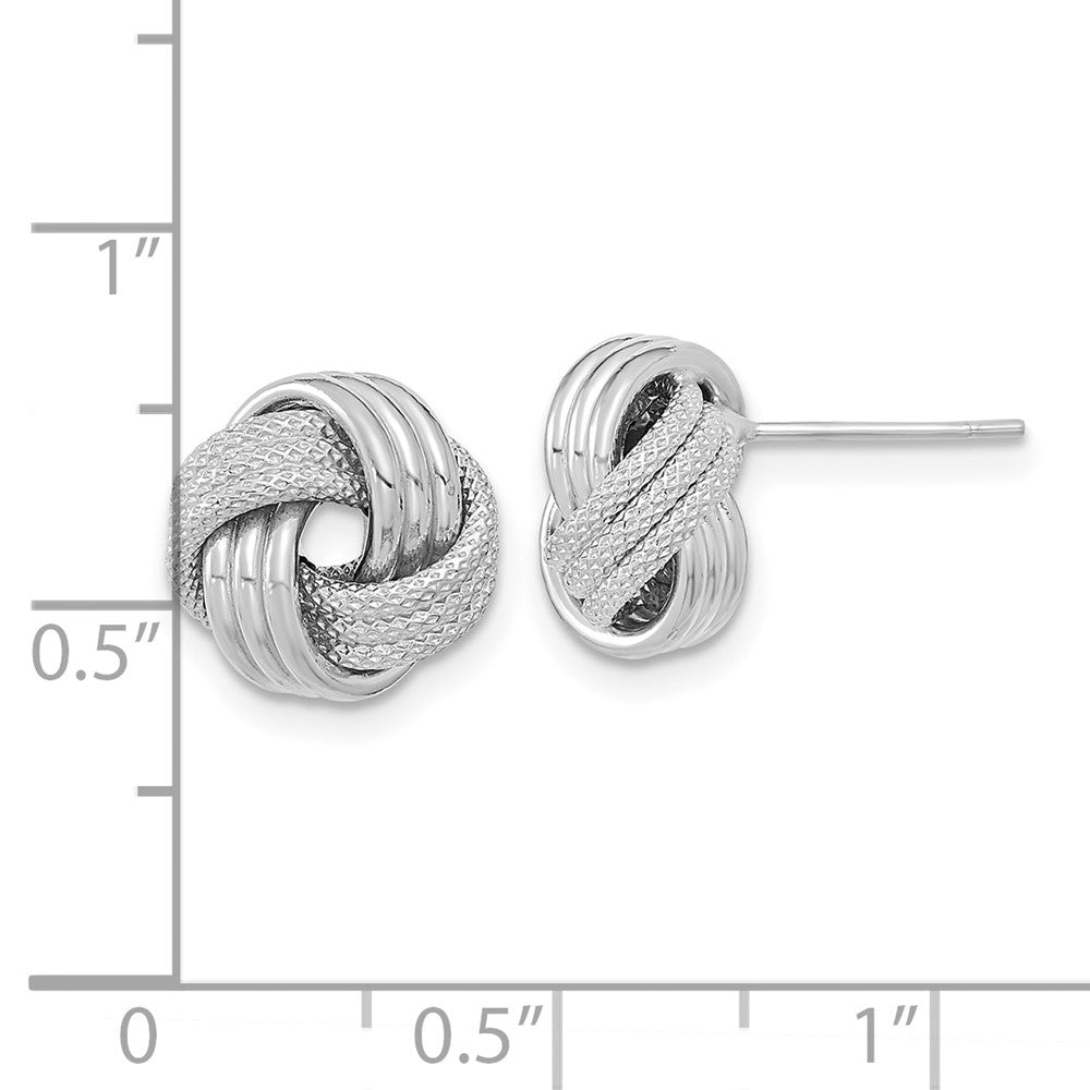 14k White Gold 11.5 mm Polished Textured Love Knot Post Earrings (1.23 grams)