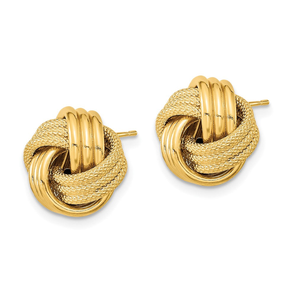 14k Yellow Gold 12.5 mm Polished Textured Triple Love Knot Post Earrings (1.72 grams)