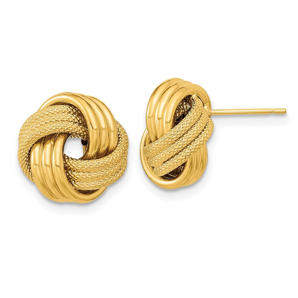 14k Yellow Gold 12.5 mm Polished Textured Triple Love Knot Post Earrings (1.72 grams)