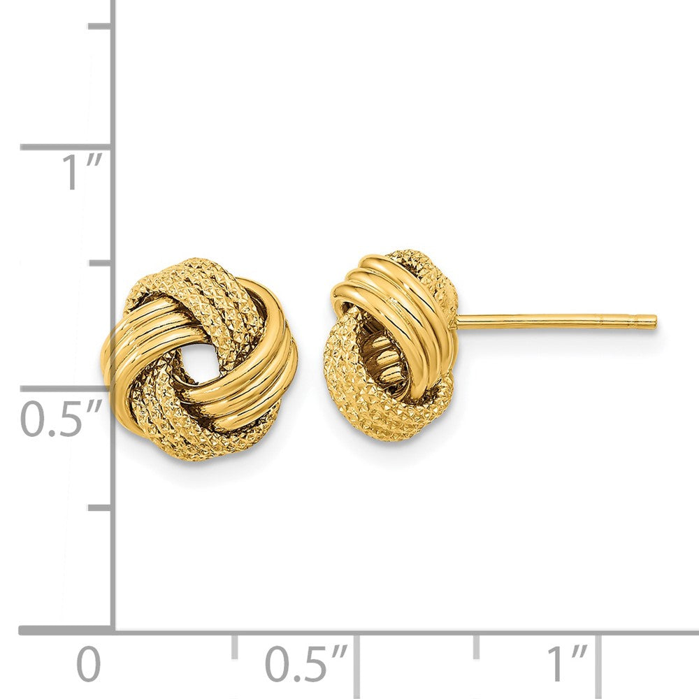 14k Yellow Gold 10.5 mm Polished Textured Love Knot Post Earrings (2.05 grams)