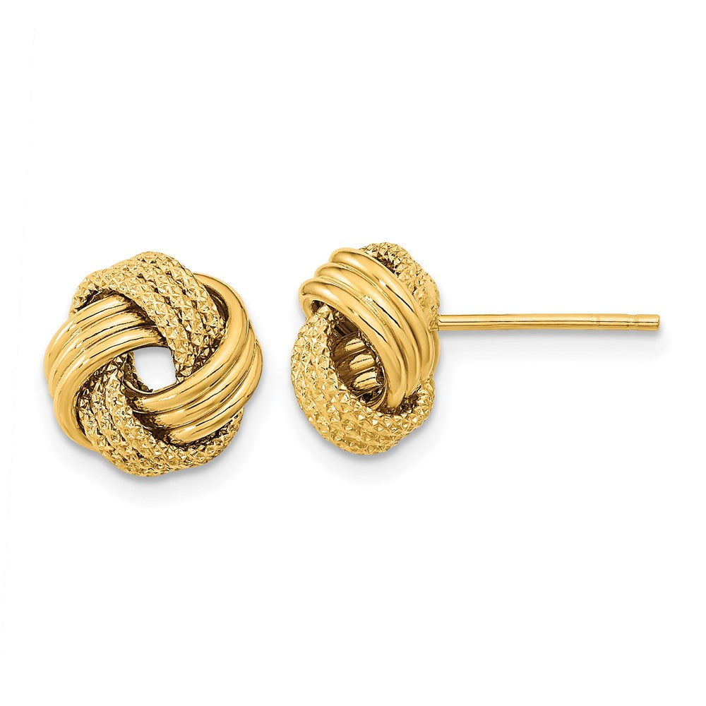 14k Yellow Gold 10.5 mm Polished Textured Love Knot Post Earrings (2.05 grams)
