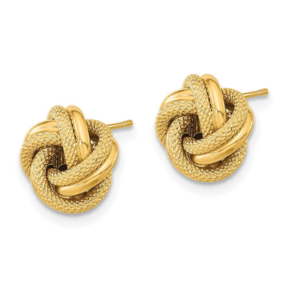 14k Yellow Gold 10 mm Polished Textured Double Love Knot Post Earrings (1.05 grams)