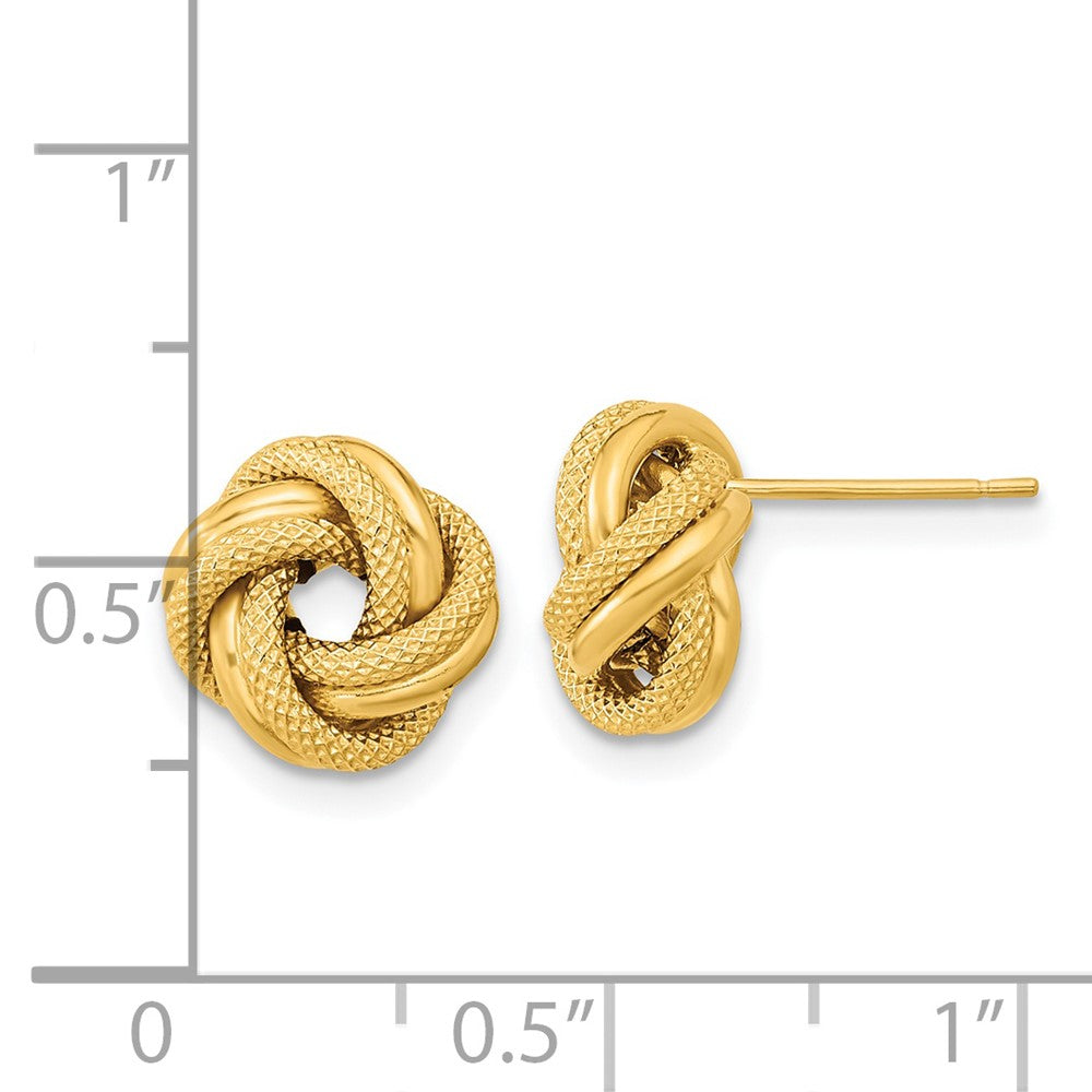 14k Yellow Gold 10 mm Polished Textured Double Love Knot Post Earrings (1.05 grams)