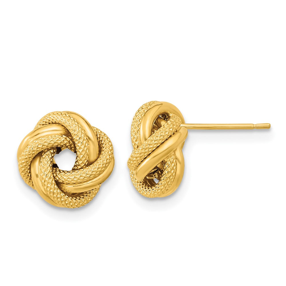 14k Yellow Gold 10 mm Polished Textured Double Love Knot Post Earrings (1.05 grams)