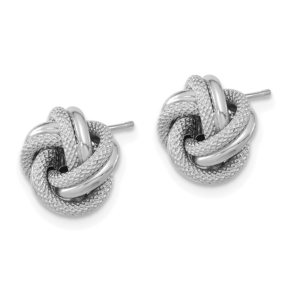 14k White Gold 10 mm Polished Textured Double Love Knot Post Earrings (1.07 grams)